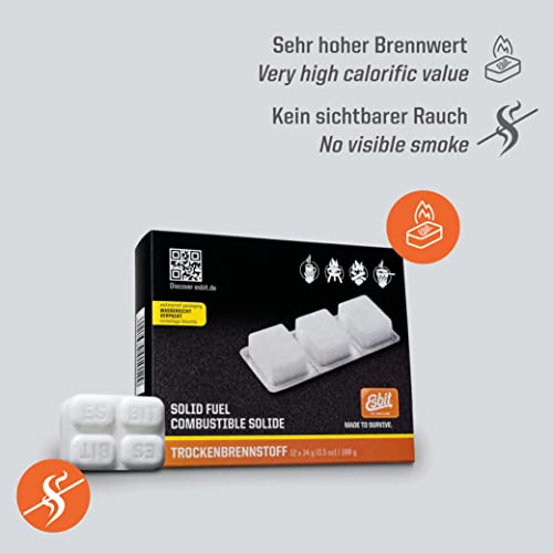 Esbit 1300-Degree Smokeless Solid 14g Fuel Tablets for Backpacking, Camping, and Emergency Prep - style: 12 Pieces