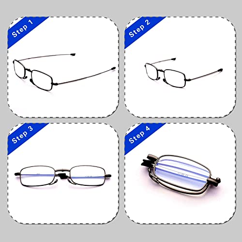 GOOSEN Reading Glasses Men Women, Pocket Wallet Purse Compact Hard Cases Folding Readers, Blue light Glasses Spring Hinge - color: C4, 2 Black