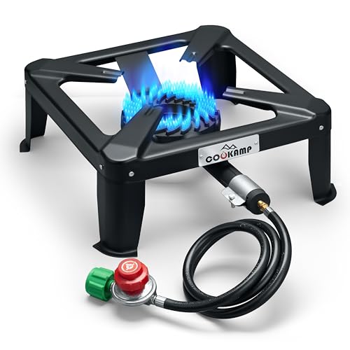 COOKAMP Propane Burner Portable 16“ Square Steel Cooktop Propane Camping Stove for Outdoor Wok Cooking, Seafood Boil & Tailgating.SA1730(Single Burner-Standard) - size: Single Burner-Standard