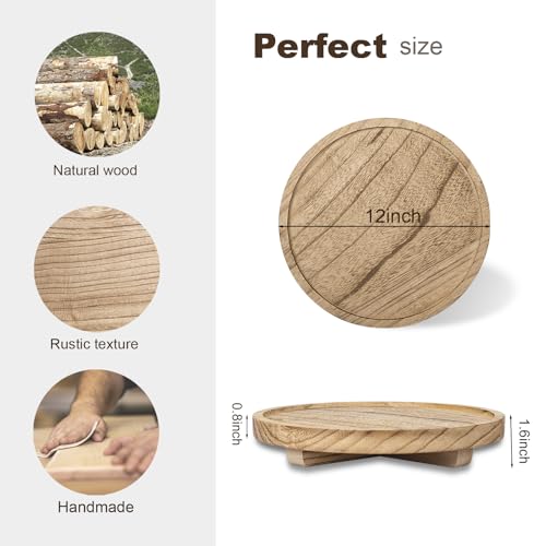 Round Decorative Tray Farmhouse Kitchen Decor Soap Dish 12" Brown | Waterproof, Lightweight, Easy Clean, Wood Riser Pedestal Stand Accessories for Office Desk, Vanity, Counter, Sink - color: Brown, size: 12"