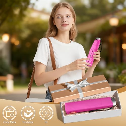 Lejorain Travel Umbrella Compact Flat Small Folding Windproof Lightweight for Women Men - color: 07.Rose