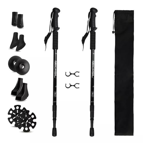 2 Pack Foldable Trekking Hiking Poles, Aluminum Telescopic Nordic Walking Sticks with Anti-Shock and Quick Lock - color: Black