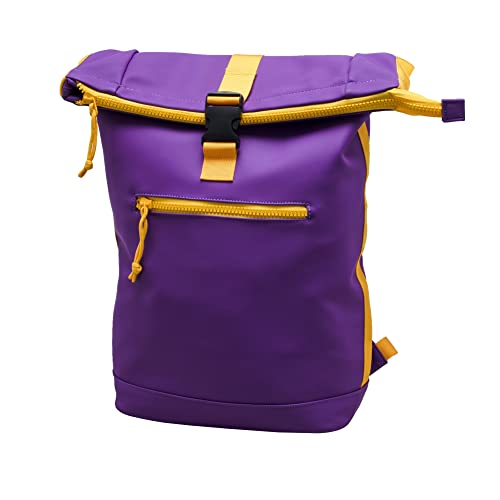 X RAY Roll Top Laptop Backpack for Men Women, PU Leather Expandable Roll Up Backpack Capacity Adjustable 22L & Fits 15.6" Laptop, Purple/Yellow - color: Purple/Yellow