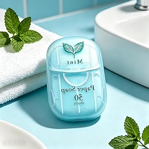 Mint Scented Paper Soap Sheets, Travel Soap Sheets with Portable Case Blue - color: Blue