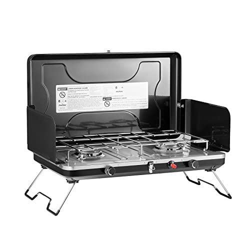 FineFlame Camping Stove, Propane Portable Camp Stove, 20000BTU-2 Burners - color: Black-2 burner-20000BTU