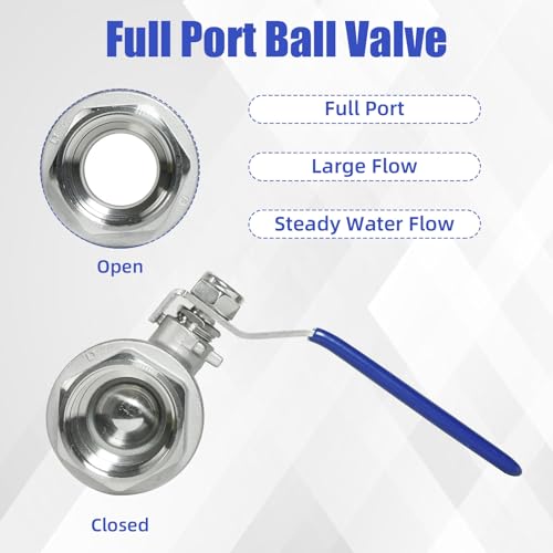 YADIAN 2 Pack 3/4'' Ball Valve 304 Stainless Steel NPT Female Full Port 3/4 inch Ball Valve Heavy Duty Shut Off Valve for Water, Oil, and Gas with Blue Locking Handles, 1000 WOG - size: 3/4'' NPT
