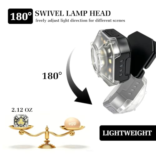 Multifunctional Headlamp Work Light, High Lumen Ultra-Light Bright LED Rechargeable Camping Headlamp, White Light & Warm Light, Wave Motion Sensor, 12 Lighting Modes for Outdoor Camping Hiking