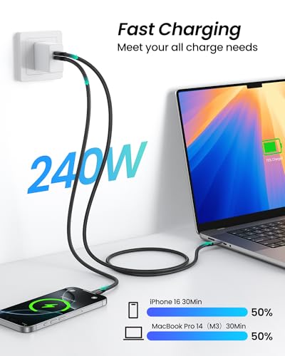Silkland USB 4 for Thunderbolt 5 Cable 6.6FT/2M, 80Gbps Data Sync, 240W | with 120Gbps Bandwidth for 4K@540Hz/Dual 8K, Long USB C Video Cable Compatible for Thunderbolt 4, SSD, MacBook, iPhone 17/16 - size: 6.6 Feet