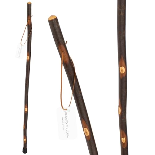 Rustic Wooden Walking Sticks for Hiking - Handcrafted Walking Sticks for Kids, Women & Men - Hiking Staffs with Leather Wrist Strap & Non-Slip Rubber Tip for Maximum Traction - size: 37", style: Ole Hickory