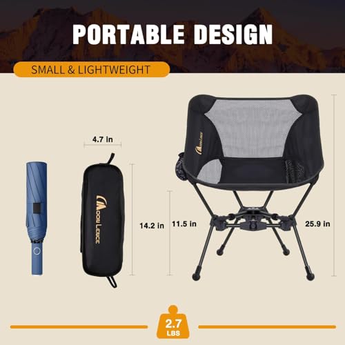 MOON LENCE Portable Camping Chair Backpacking Chair - The 4th Generation Ultralight Folding Chair - Compact, Lightweight Foldable Chairs for Hiking Mountaineering, Beach (Black-1Pack (Glod-Logo)) - color: Black-gold