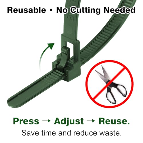 100 Pack Reusable Zip Ties 24 Inch Extra Long Cable Ties Dark Green | Reusable Trigger Release / Industrial Nylon / UV Resistant / Non-Slip Self-Locking / Round Ends No Hurt / Extra Long 24" - size: 24 inch