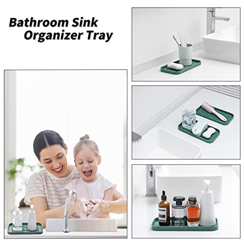 MicoYang Silicone Kitchen Sink Organizer Tray for Multiple Usage,Eco-Friendly Sponges Holder for Kitchen Bathroom Counter or Sink,Dish Soap Dispenser,Scrubber,Bottle,Cup (Green, 10"×5.3") - color: Green, size: 10" x 5.3" x 0.7"