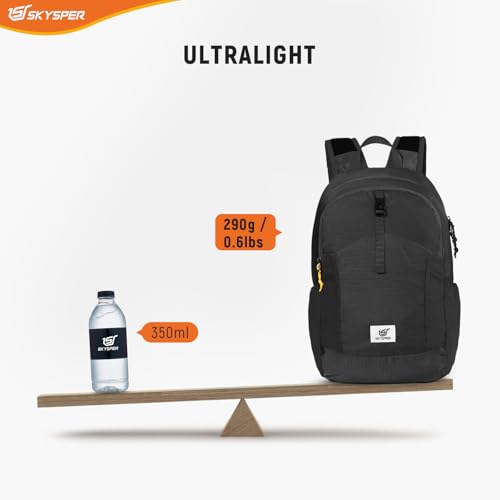 SKYSPER Small Packable Hiking Backpack 20L Anti-theift Travel Daypack | RFID Ultralight Foldable Walking Backpack with Water Bottle Holder, Nylon, Multi-compartment, Everyday Carry for Men Women - color: Black