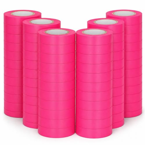 Hoolerry 60 Pcs Flagging Tape Pink Non Adhesive Neon Marking Roll - color: Pink