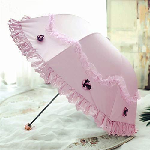 Honeystore Princess Lace Ultraviolet-Proof Folding Umbrella Anti-uv Dome Parasol - color: Pink