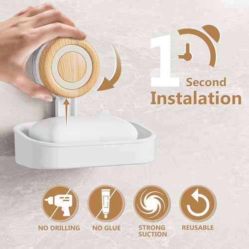 Double Layer Soap Dish for Shower 2 Pack, Wall Mounted Bar Soap Holder Suction Cup 2 Layer Self Draining Soap Case Sponge Holder for Shower Bathroom, Tub and Kitchen Sink, White - color: White