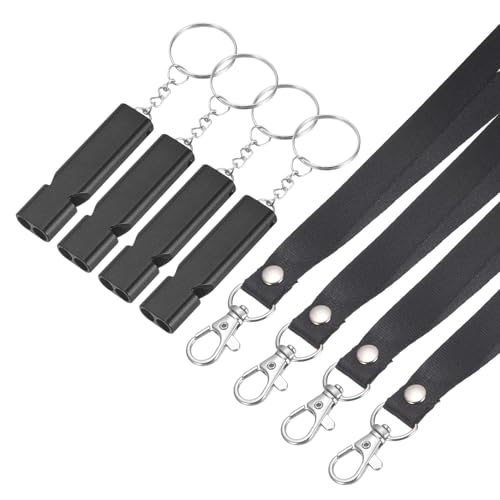 Emergency Whistle, Aluminum Survival Whistles with Lanyard and Keychain Loud Safety Rescue Signaling - color: Black