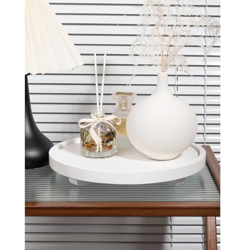 Round Decorative Tray Farmhouse Kitchen Decor Soap Dish, 11" White | Waterproof, Lightweight, Easy Clean, Wood Riser Pedestal Stand Accessories for Office Desk, Vanity, Counter, Sink - color: White, size: 11"