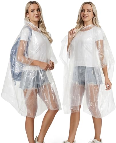 4/6/12 Pack Disposable Rain Ponchos for Adults - Emergency Rain Poncho for Camping Hiking Travelling - color: (Family 6 Pack) Clear