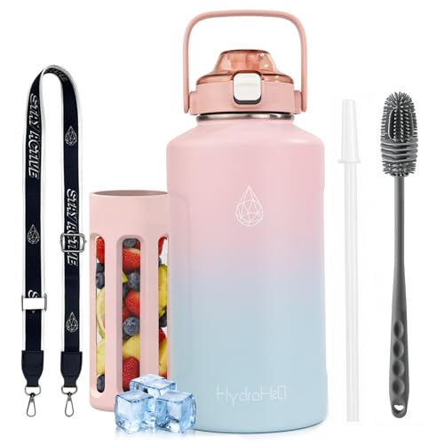 64oz Half Gallon Fruit Infuser Insulated Stainless Steel Water Bottle Jug, 48H Cold & 24H Hot, Large Capacity for Travel Hiking Mountain Climbing Pink-Blue Gradient - color: Pink-Blue Gradient
