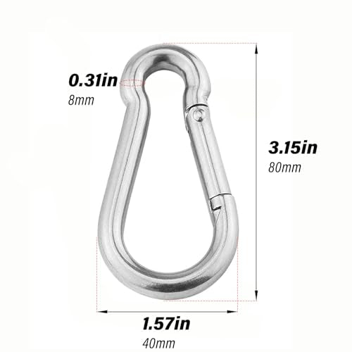 3.15 Inch 4 Pack Spring Snap Hook Carabiner, Cable Machine Accessories for Home Gym Pulldown Attachment, Exercise Machine, Heavy Duty Steel Clip for Outdoor Fitness - size: 3 Inch