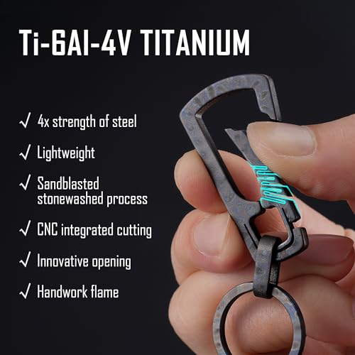 KeyUnity Titanium Carabiner Keychain Clip, Quick Release EDC Key Holder Organizer with Key Ring - color: Km04hf
