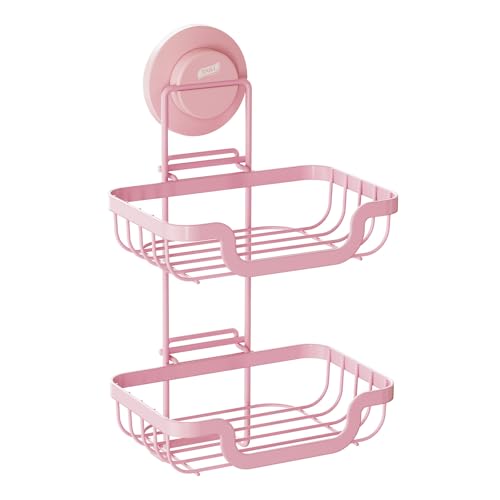 TAILI Soap Holder, Soap Dish Suction Cup with Hooks,Stainless Steel,2 Layer | Soap Dish for Shower, Bathroom Bar soap holder Shower Wall, Stainless Steel Sponge Holder for Tub Kitchen, Pink - color: Pink