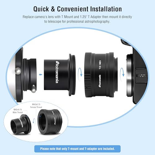 Astromania T T2 Lens Mount Ring and T Adapter for Sony-NEX Cameras System | Black Anodized Aluminum,Include Hex Wrench,T-Mount Set Designed for Mirrorless Cameras,Achieve Astrophotography with T Thread - size: T-Mount Set for Sony-NEX