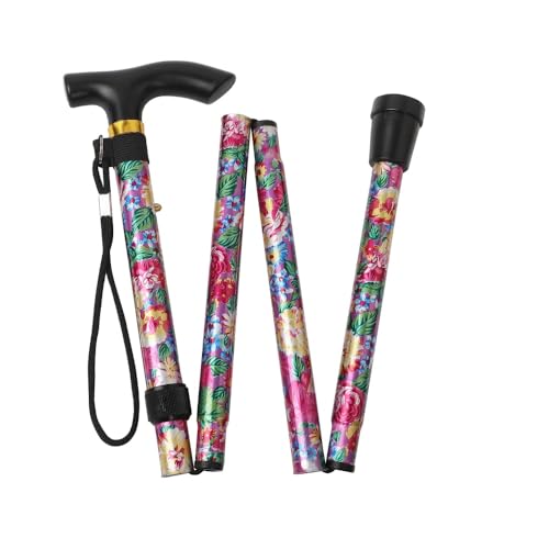 Folding Lightweight Walking Stick - Adjustable Aluminum Metal Collapsible Travel Cane with Non-Slip Rubber Base - color: Pink Floral