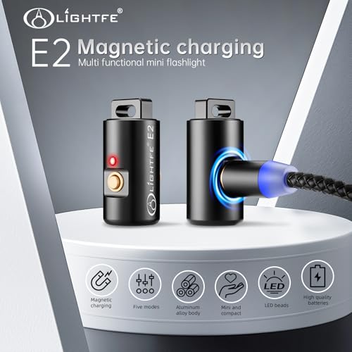 E2 Mini Keychain Flashlight - Rechargeable USB Magnetic Charging, Compact & Bright LED Pocket Light for Emergencies, Camping, EDC, Everyday Carry - color: Black, style: E2