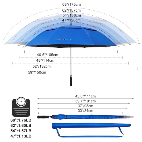 G4Free 47/54/62/68 Inch UV Protection Golf Umbrella Oversized Sun Umbrella | UPF 50+, Auto Open, Vented Double Canopy, Extra Large Coverage, Heavy Duty, Windproof Stick Umbrella - color: Royal Blue/Black, size: 47 inch