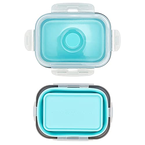 CCyanzi 3piece Collapsible Food Storage Containers with Lids, Silicone Lunch Container, Microwave & Freezer Safe, Space Saving for Kitchen Cabinet and Camping Backpack,(blue gray) - color: blue with gray