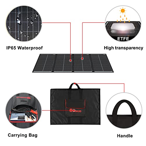 DOKIO 200W Portable Foldable Solar Panel Kit, 36V for 24V Systems | Folds to 20 x 27 in and weighs 9.7 lb; includes controller and USB; for 24V batteries, power stations and camping