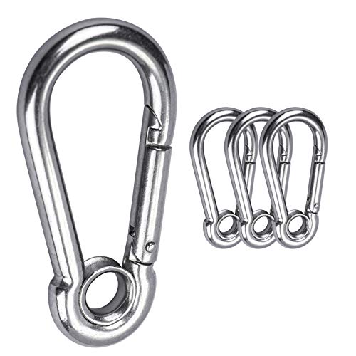 4pcs 5/16'' Stainless Steel Snap Hook M8 Carabiner Clip with Eyelet, 400lb Load, 3 Inch Length - size: 5/16''