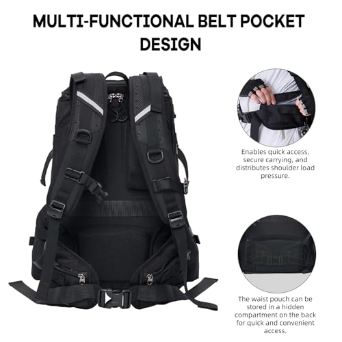 Timeet Tactical Backpack for Men, 20 Inch Black 45L Large Capacity, U-Shaped Wide Opening Molle Military Hiking 3 Day Assault Pack, Water Resistant - color: Black