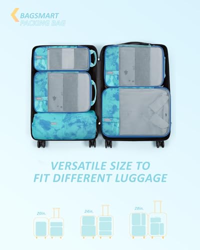 BAGSMART Compression Packing Cubes for Travel Essentials - color: Tie-dyed Sea, size: Set of 6