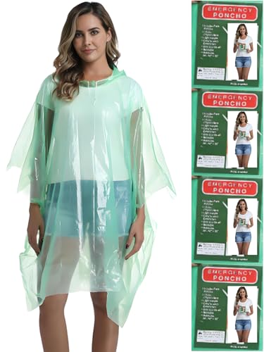 4/6/12 Pack Disposable Rain Ponchos for Adults - Emergency Rain Poncho for Camping Hiking Travelling - color: (4 Pack) Green
