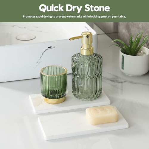 2PCS Diatomite Marble Stone Drying Mat for Kitchen Counter, Water Absorbing Soap Tray Stone Faucet Mat for Bathroom, Quick Dry Splash Guard Sink Protector, Vanity Dish Dispenser Sponge Holder, 8"x3.8" - color: 2 Pack - Marble Pattern - 8"x 3.8"