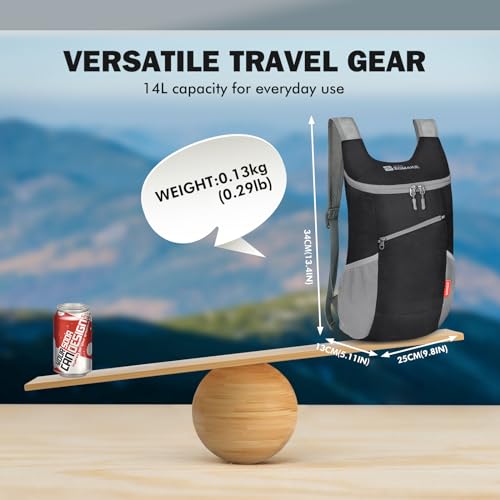 ZOMAKE Lightweight Packable Backpack, 14L Small Foldable Daypack for Hiking - color: Black, size: 14L