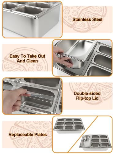 2PCS Pizza Topping Station 10 Pans Stainless Steel Salad Bar for Home - color: Silver, size: 2PCS 10 Pans