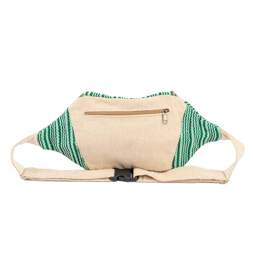 Freakmandu Eco-Friendly Boho Hippie Style Hemp Fanny Pack White Hip Waist Bag for Hiking Running Jogging - color: Green Stripe