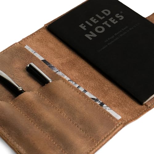 Rustic Cover for Field Notes (3.5 x 5.5 in. Notebook not Included) with Pen Slots, Protective Storage for Journal, Full Grain Leather, Handmade (Single Malt Mahogany) - color: Single Malt Mahogany