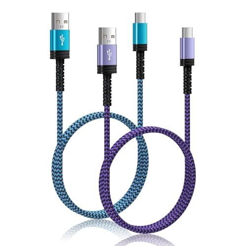 Samsung S24 S25 S26 Fast Charger Type C Cord 2Pack/3FT Braided USB C to USB A Car Charging Cord for Samsung Galaxy A17 A16 A15 5G,A55,A54,A25,A35,A14,S24,S23,S22,S21,S20,iPhone 17 16 15 Pro,Pixel 9,8 - color: Blue,Purple