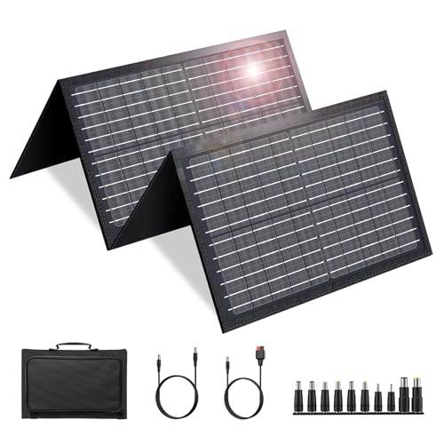 60W Solar Panel for Portable Power Station, Foldable Solar Panel with 12-18V DC Output/USB QC3.0/USB C(10 Changeable DC Adapters), Portable Solar Panels for Camping, Home, Travel, Rv | SinKeu portable solar charger with 18V DC outlet, designed for solar g