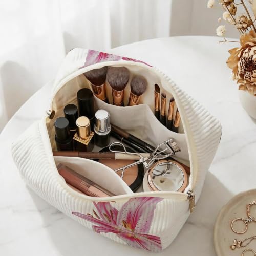 Portable Makeup Organizer for Skincare Hygiene Purse Brushes Lipstick Nail Polish,Toiletry Kit for Women,Cute Makeup Bag & Travel Essentials (Red Flower) - color: Red Flower