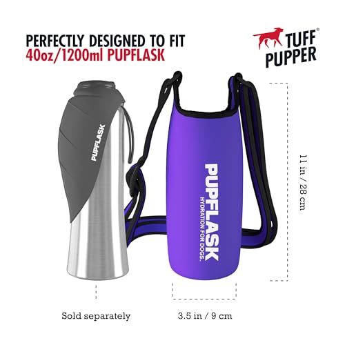 Tuff Pupper PupFlask Insulated Neoprene Dog Water Bottle Holder Sling with Wide Adjustable Shoulder Strap, Great for Travel, Walking, Hiking, Portable Pet Water Bottle Holder (40 OZ, Ultra Violet) - color: Ultra Violet, size: 40 OZ