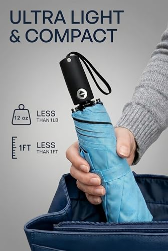 BAODINI Compact Travel Umbrella Small Windproof Auto Open Close for UV Sun Protection UPF 50+ and Rain Fits Backpack Purse & Suitcase - color: Sky Blue