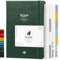Stone Journal Explorer Notebook – A5 Waterproof Paper Field Journal, Vegan Leather Hardcover, 144 Pages Alternating Ruled & Dot Grid, Back Pocket, Weather-Resistant (Green) - color: Green