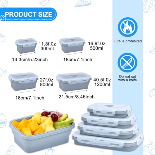 Collapsible Silicone Food Storage Containers 4 Set Airtight Leak Proof Food Containers with Lids Stackable Meal Prep for Microwave Freezer Dishwasher for Kitchen Camping Office Gray - color: Gray