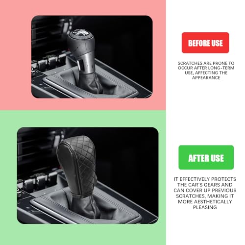 Leather Car Gear Shift Knob Cover, Car Shifter Cover, Anti-Slip Dust Waterproof Gear Shifter Stick Protector, Auto Automatic Shift Knob Handle Protector for Most Vehicles (Black) - color: Black